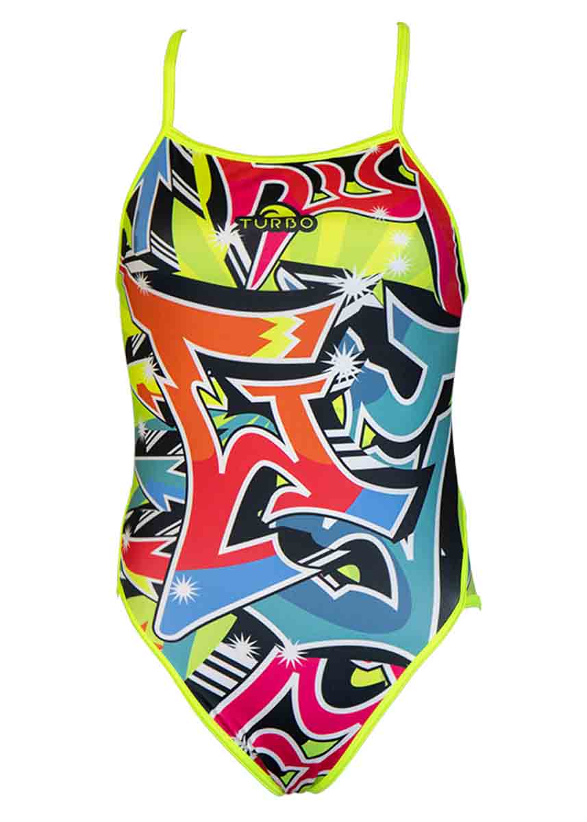 Turbo Girl's Grafitti Flour Swimsuit - Multicoloured-532260