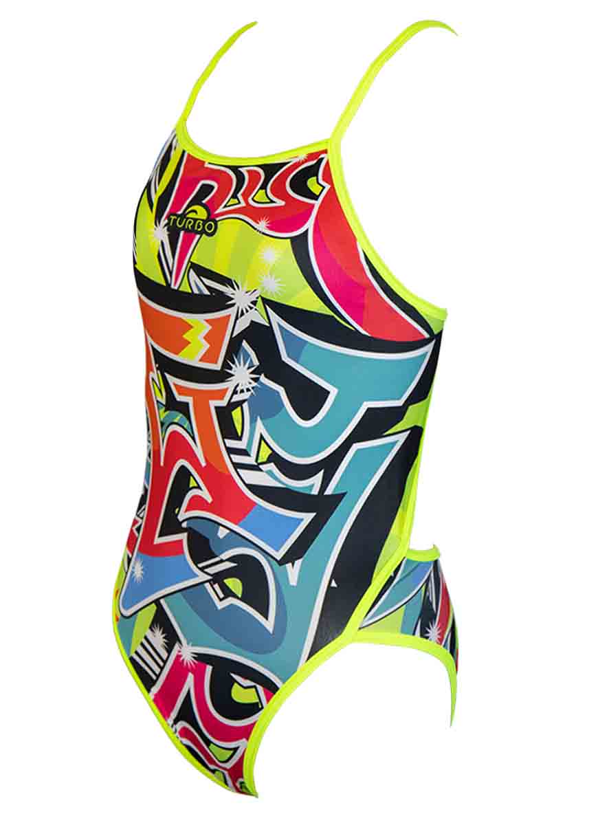 Turbo Girl's Grafitti Flour Swimsuit - Multicoloured-532258