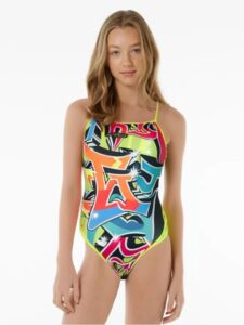 Turbo Girl's Grafitti Flour Swimsuit - Multicoloured