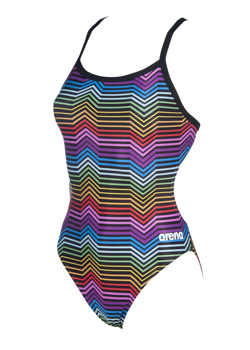 Arena Girls Stripes Challenge Back Swimsuit - Black / Multi-534123