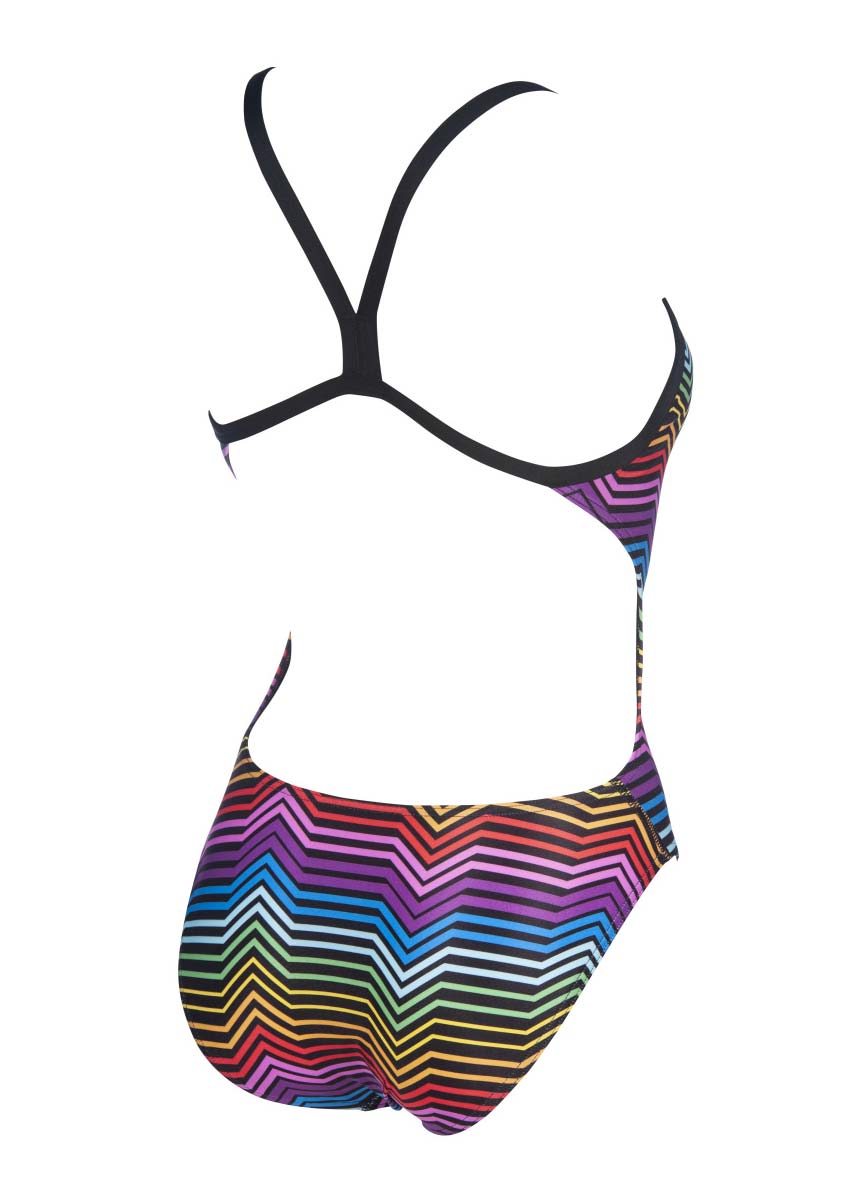 Arena Girls Stripes Challenge Back Swimsuit - Black / Multi-534124