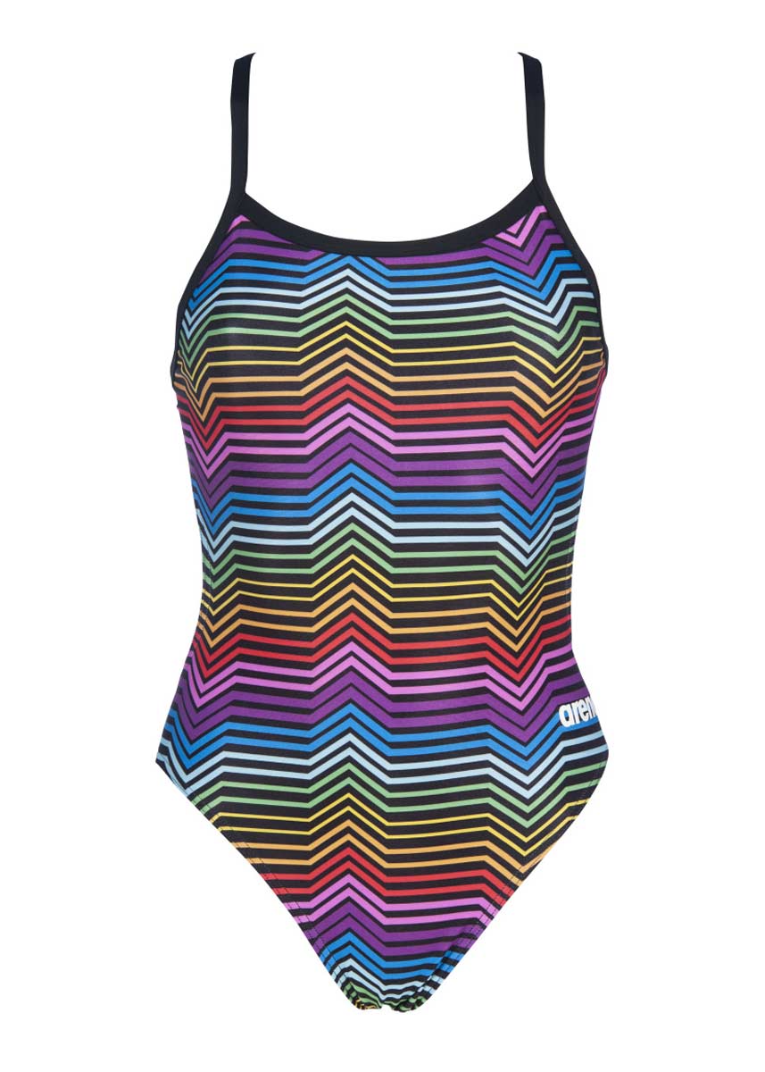 Arena Girls Stripes Challenge Back Swimsuit - Black / Multi-534125