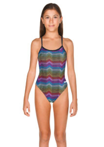 Arena Girls Stripes Challenge Back Swimsuit - Black / Multi