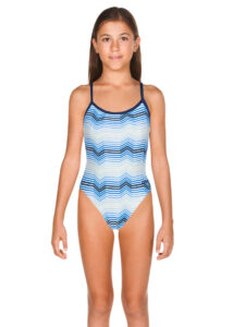 Arena Girls Stripes Challenge Back Swimsuit - Navy / White