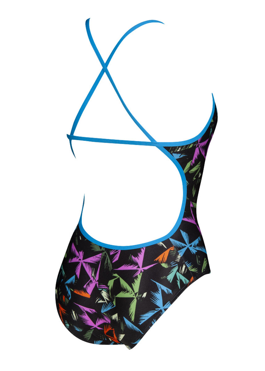 Arena Girls Multicolour Palms Accelerate Back Swimsuit - Turquoise / Multi-534092