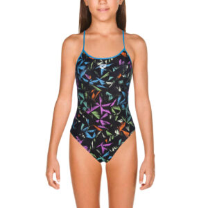 Arena Girls Multicolour Palms Accelerate Back Swimsuit - Turquoise / Multi-0