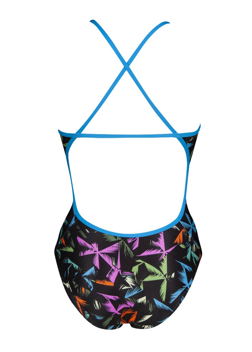 Arena Girls Multicolour Palms Accelerate Back Swimsuit - Turquoise / Multi-534094