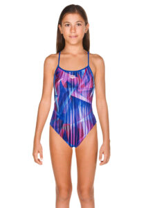 Arena Girls Shading Prism Booster Back Swimsuit - Neon Blue / Multi