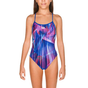 Arena Girls Shading Prism Booster Back Swimsuit - Neon Blue / Multi-0