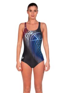 Arena Womens Optical Waves Swimsuit - Black / Fluo Red