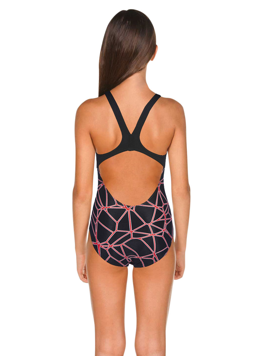 Arena Girls Carbonics Pro Junior Drop Back Swimsuit - Black / Red-brand
