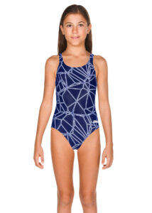 Arena Girls Carbonics Pro Junior Drop Back Swimsuit - Navy / Neon Blue