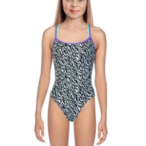 Speedo Girl's ElectricStripe Allover Double Crossback Swimsuit-0