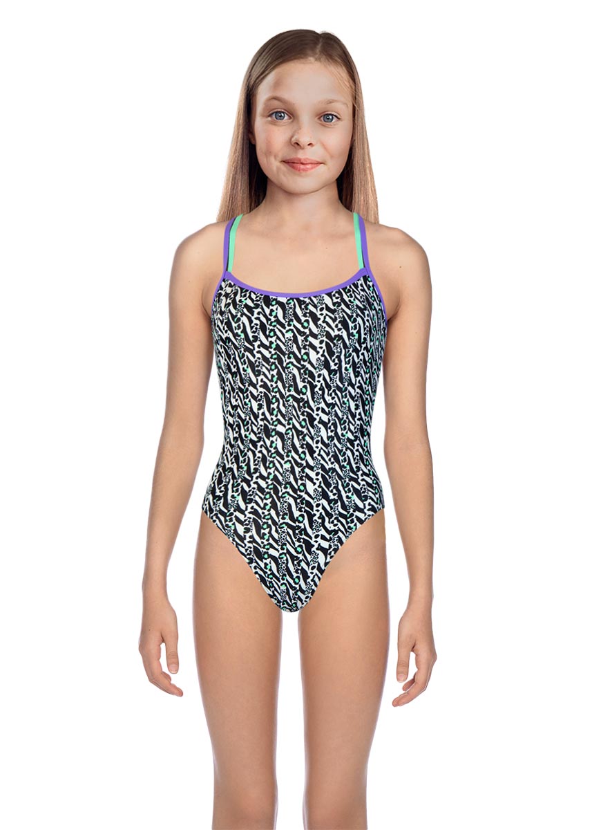 Speedo Girl's ElectricStripe Allover Double Crossback Swimsuit-0