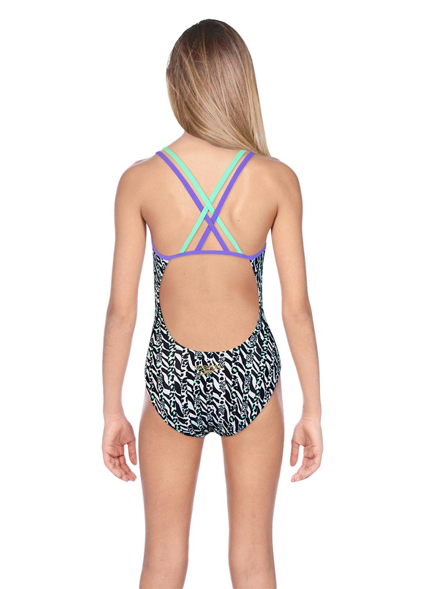Speedo Girl's ElectricStripe Allover Double Crossback Swimsuit-brand