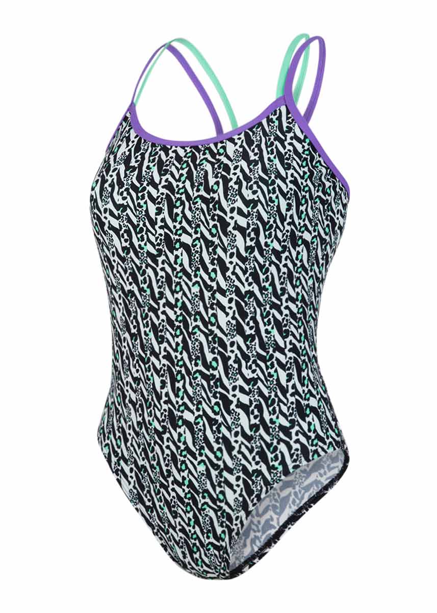 Speedo Girl's ElectricStripe Allover Double Crossback Swimsuit-534454