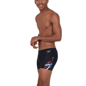 Speedo Men's Allover Digital V-Cut Aquashort - Speedo Black / Lava Red-0