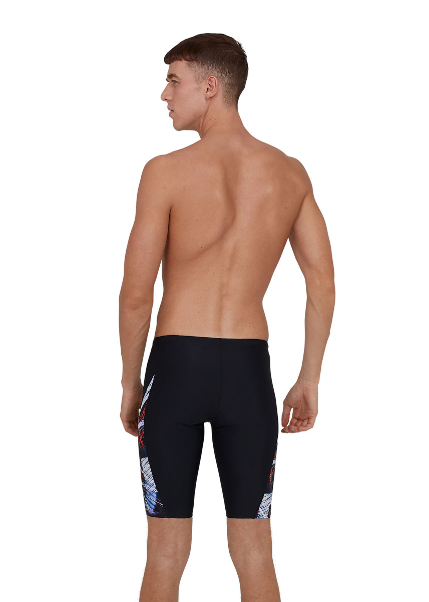 Speedo Men's Allover Digital V-Cut Jammer - Speedo Black / Lava Red-brand