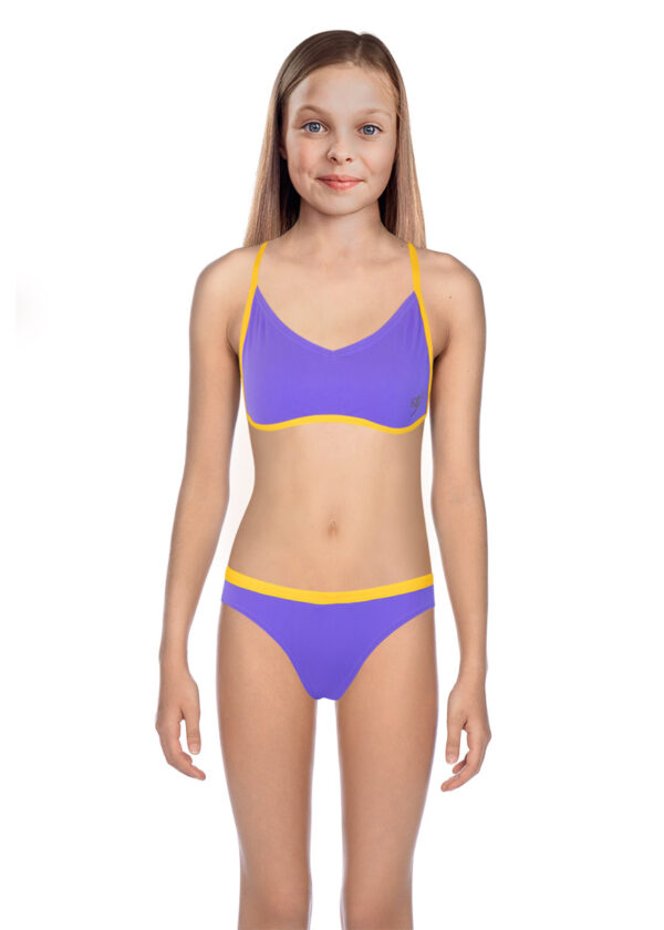 Speedo Girl's Solid Freestyler Swim Bikini Top - Ultra Violet / Mango-0