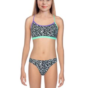 Speedo Girl's ElectricStripe Allover Tie-Back Swim Bikini Top-0
