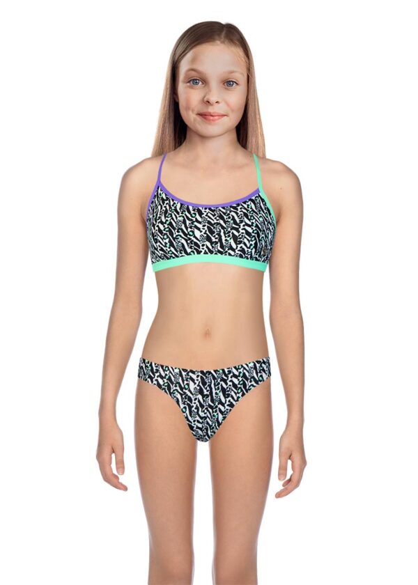 Speedo Girl's ElectricStripe Allover Tie-Back Swim Bikini Top-0