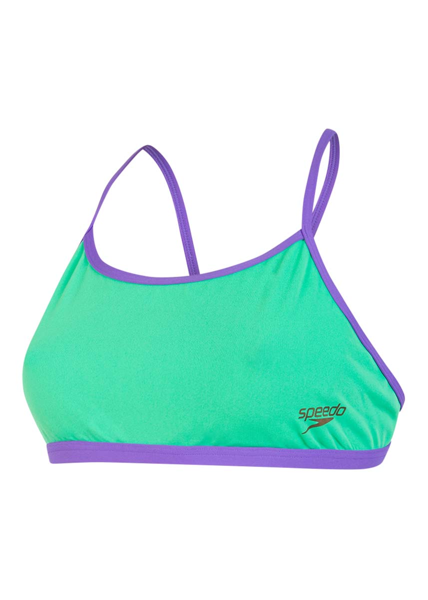 Speedo Women's Solid Tie-Back Swim Bikini Top - Green Glow / Ultra Violet-534500