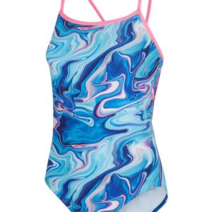 Maru Girl's Marble Run Pacer Jay Back Swimsuit - Blue/Pink
