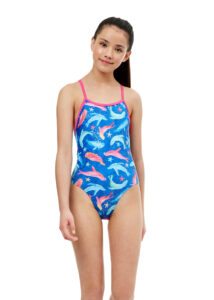 Maru Girl's Sealed with a Kiss Ecotech Sparkle Fly Back Swimsuit -  Blue