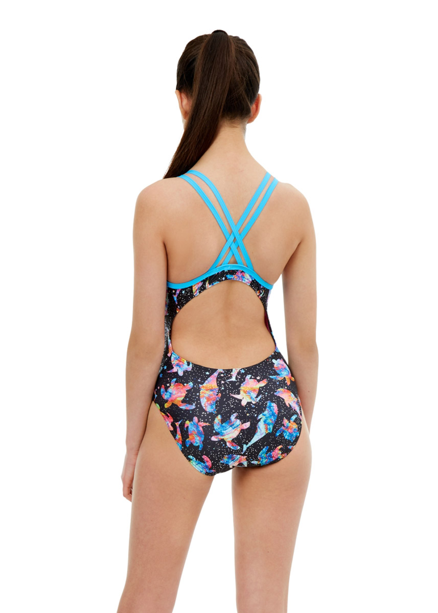 Maru Girl's Turtle Bay Ecotech Sparkle Arrow Back Swimsuit - Black-brand