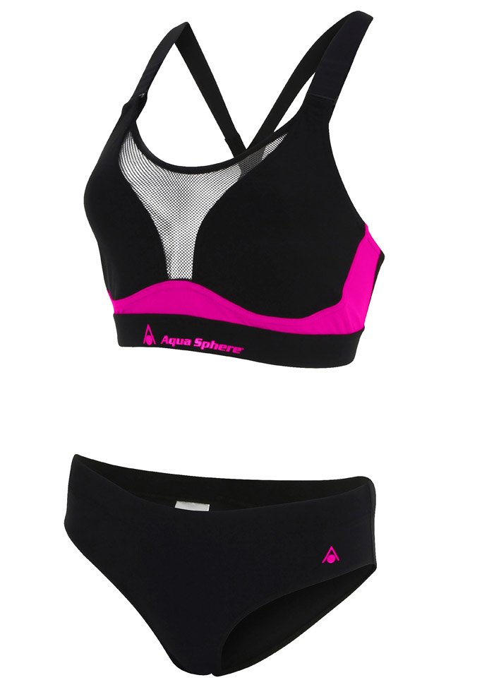 Aqua Sphere Girls Kuma Aqua Aerobics Swim Bikini - Black / Pink