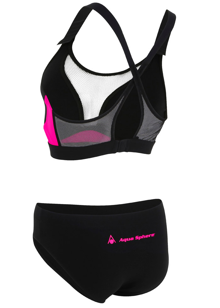 Aquasphere Girls Kuma Aqua Aerobics Swim Bikini - Black / Pink-brand