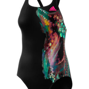 Adidas Girls INFINITEX+ Graphic Swimsuit - Black / Shock Pink-0