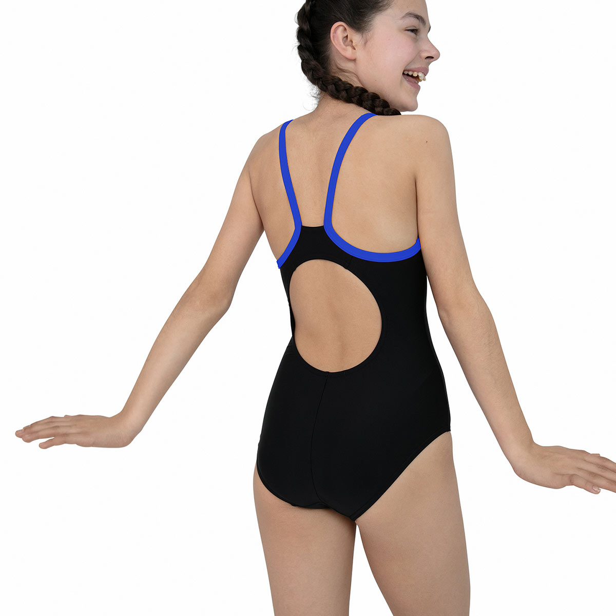 Speedo Girl's Boom Placement Thinstrap Muscleback Swimsuit - Black / Beautiful Blue-537269