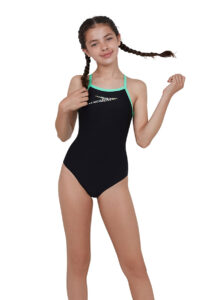 Speedo Girl's Boom Placement Thinstrap Muscleback Swimsuit - Black / Green Glow