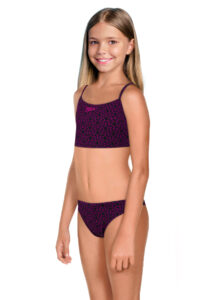 Speedo Girl's Boomstar Allover Thinstrap Swim Bikini - Black / Electric Pink
