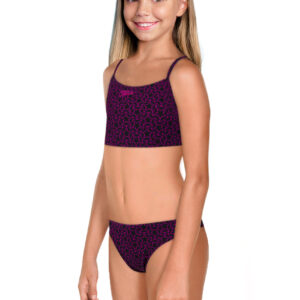 Speedo Girl's Boomstar Allover Thinstrap Swim Bikini - Black / Electric Pink-0