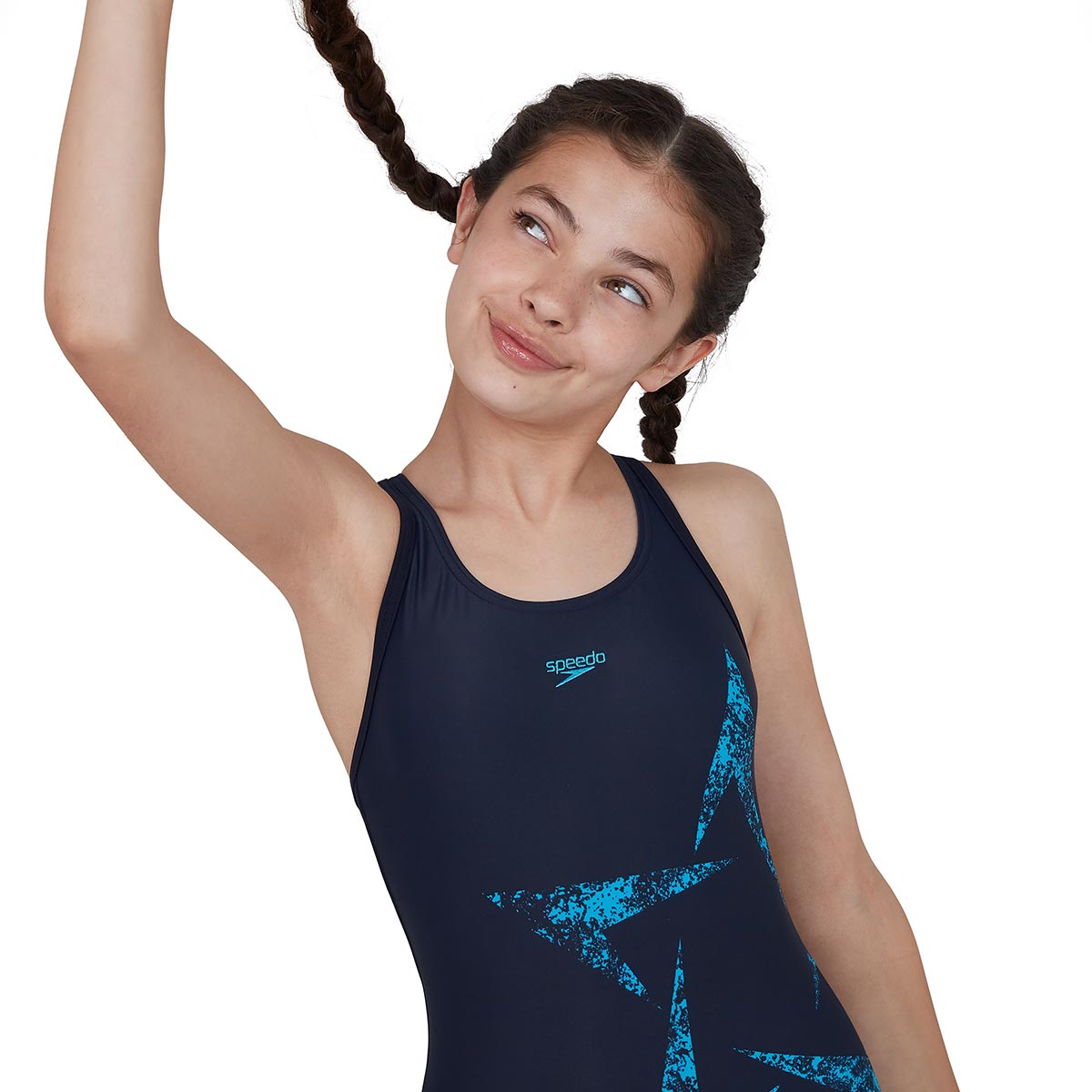 Speedo Girl's Boomstar Placement Flyback Swimsuit - Navy / Pool-537491