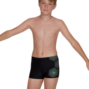 Speedo Boy's Tech Placement Aquashort - Black / Green Glow-0