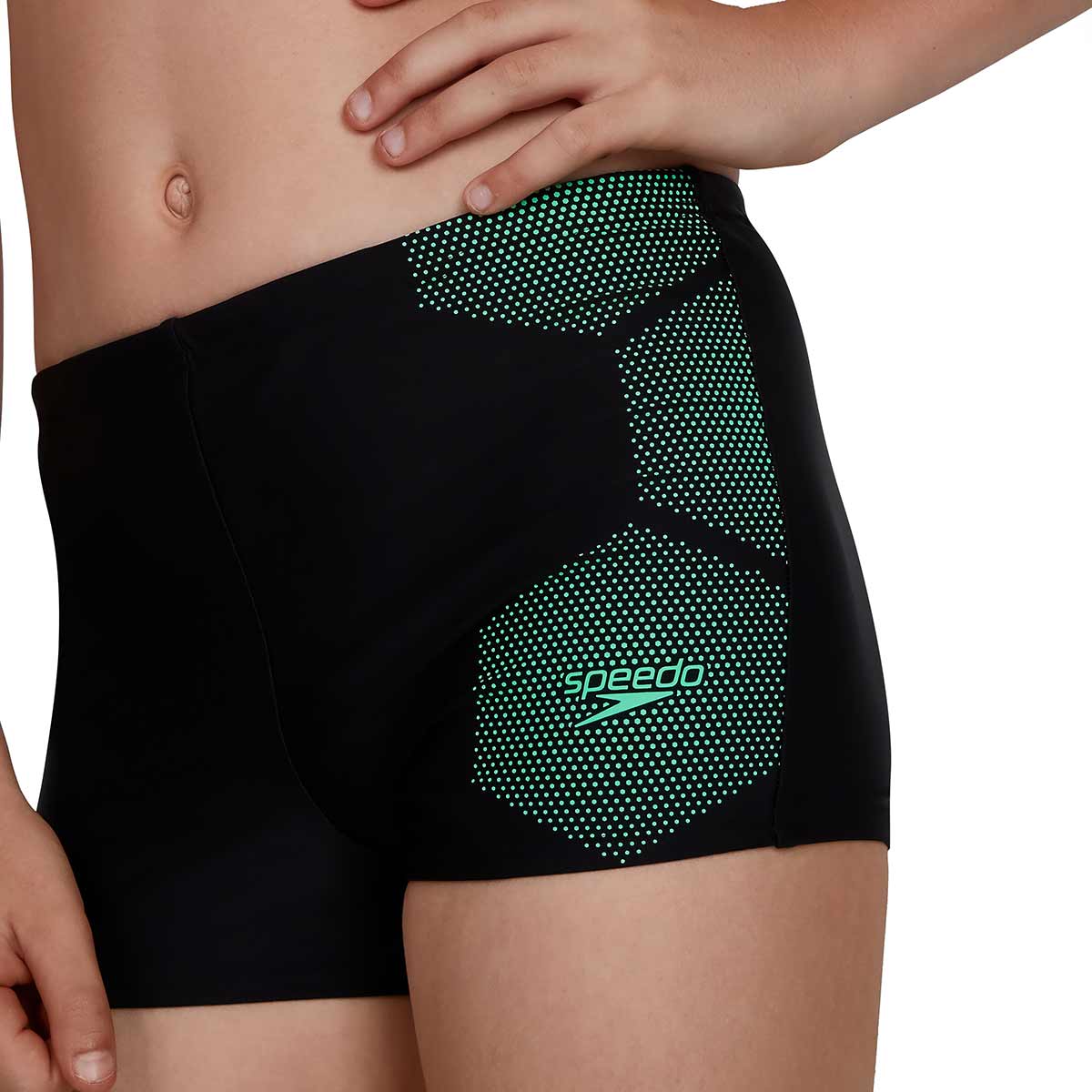 Speedo Boy's Tech Placement Aquashort - Black / Green Glow-537402