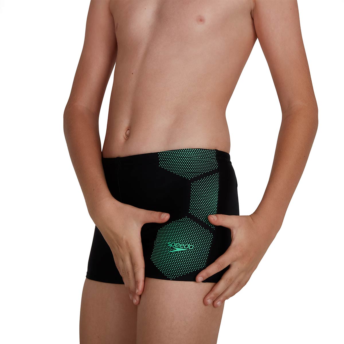 Speedo Boy's Tech Placement Aquashort - Black / Green Glow-537399