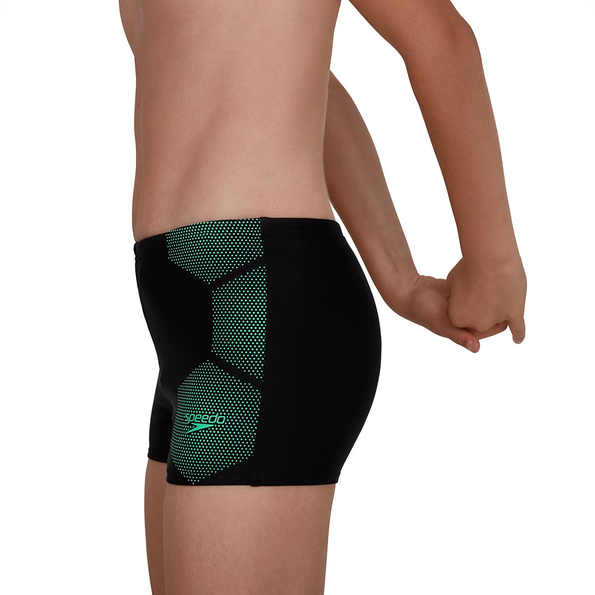 Speedo Boy's Tech Placement Aquashort - Black / Green Glow-537400