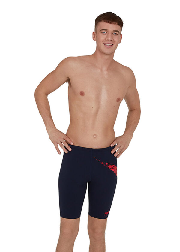 Speedo Men's BoomStar Placement Jammer - Navy / Fed Red-0
