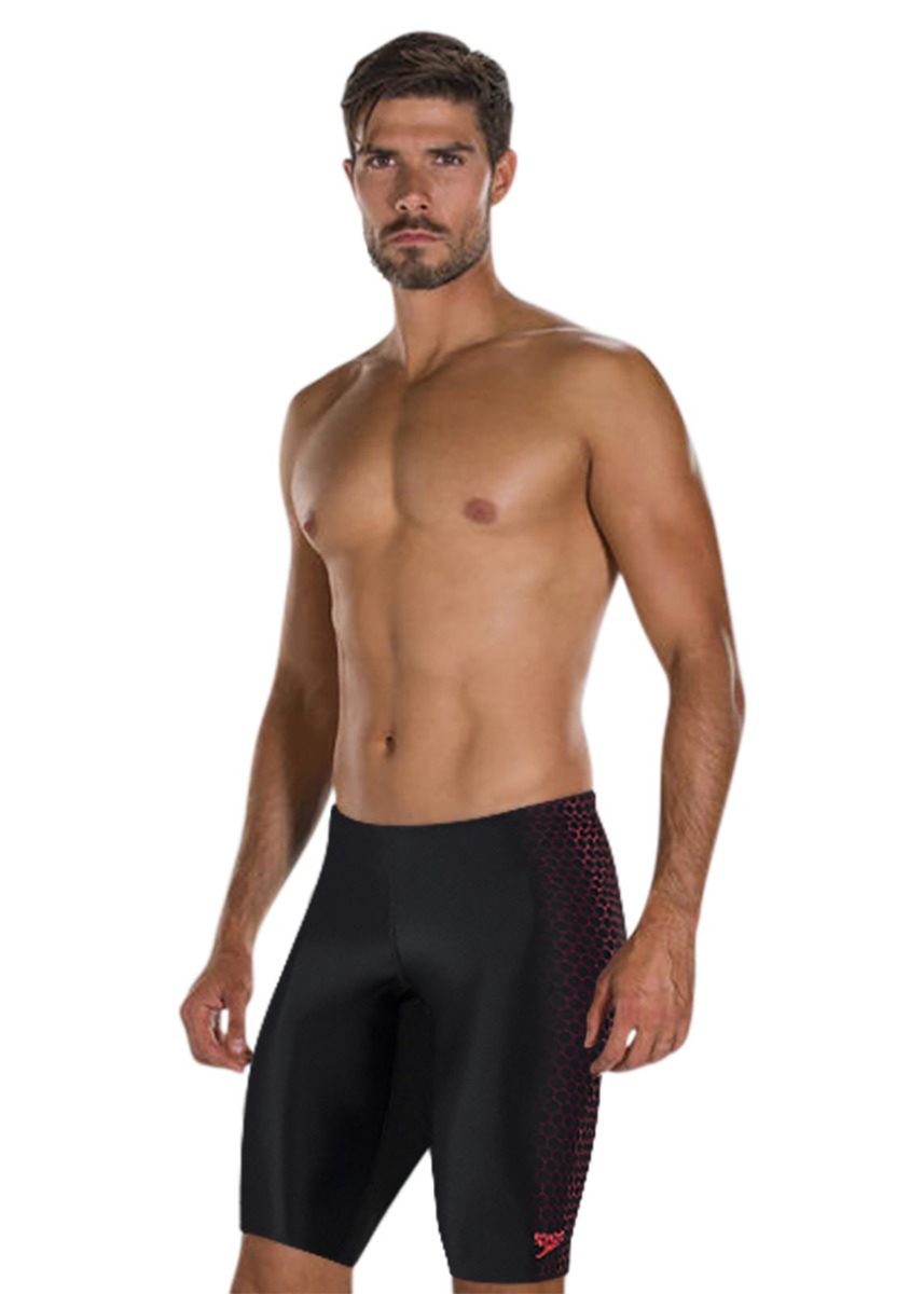Speedo Men's Placement Jammer - Speedo Black / Phoenix Red-0