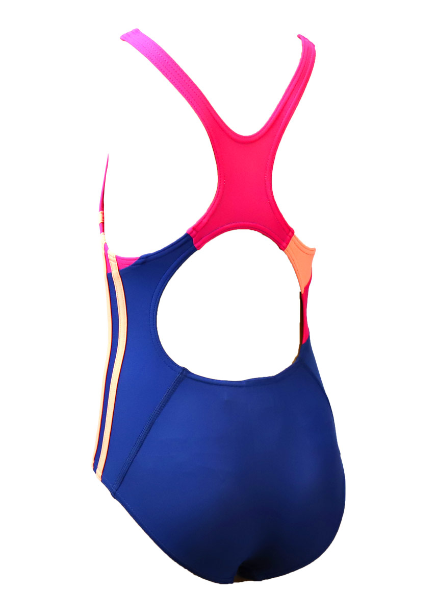 Adidas Girl's Three Stripe Colour Block Swimsuit - Purple / Pink-brand