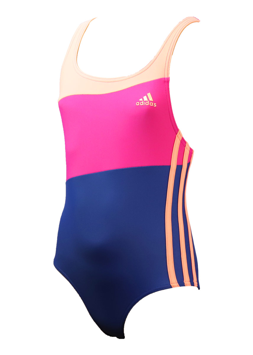 Adidas Girl's Three Stripe Colour Block Swimsuit - Purple / Pink-0