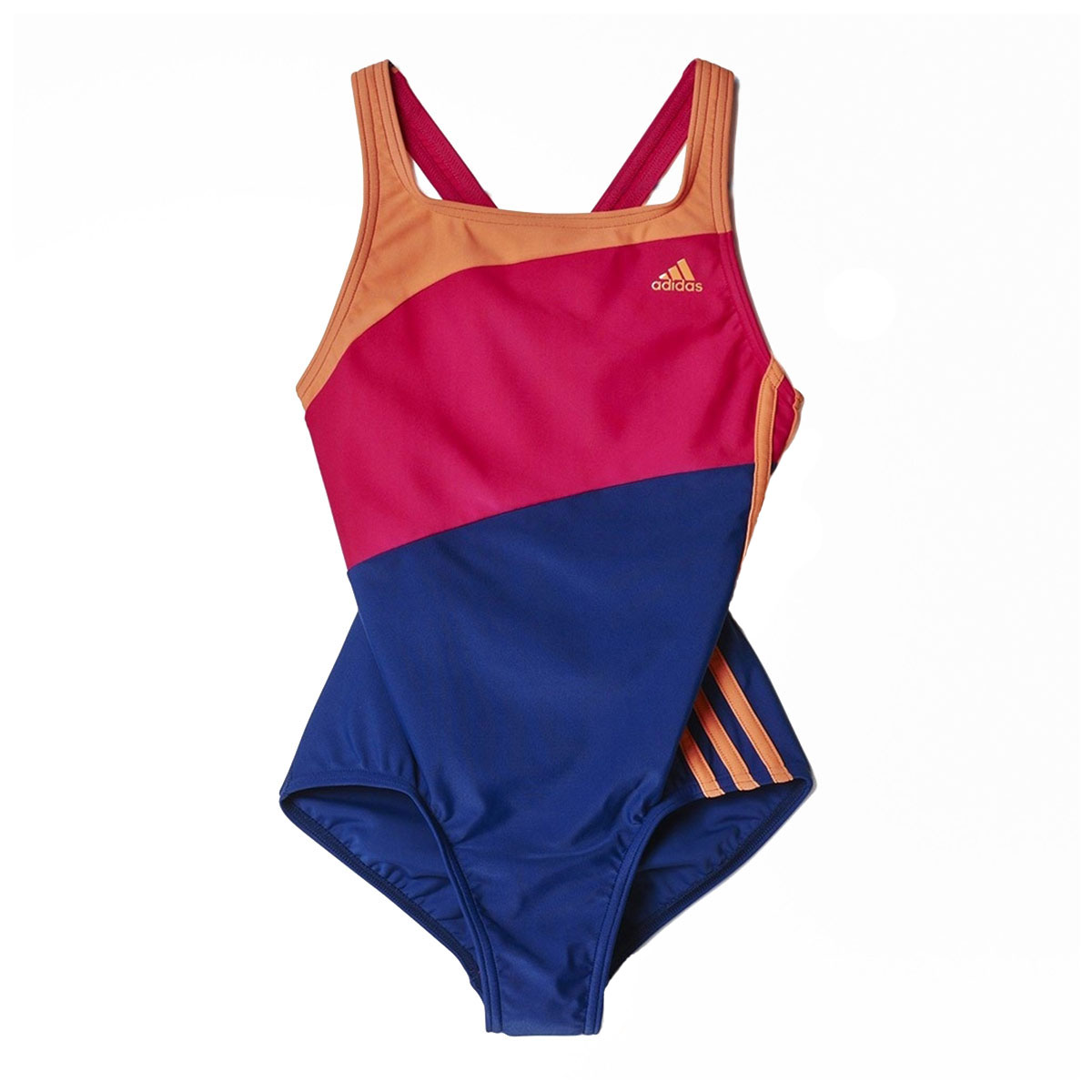 Adidas Girl's Three Stripe Colour Block Swimsuit - Purple / Pink-541625