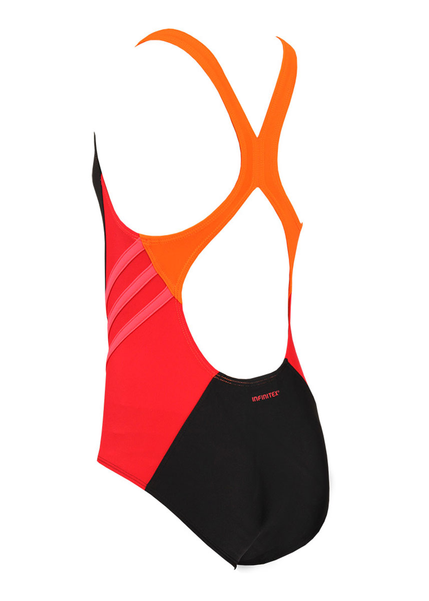 Adidas Girl's Color Block Swimsuit - Black / Ray Red-brand