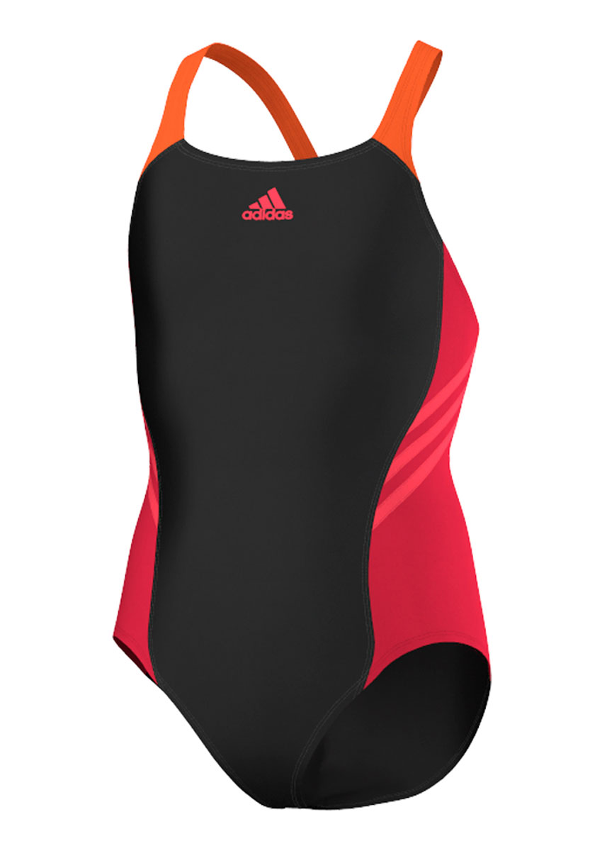 Adidas Girl's Color Block Swimsuit - Black / Ray Red-0