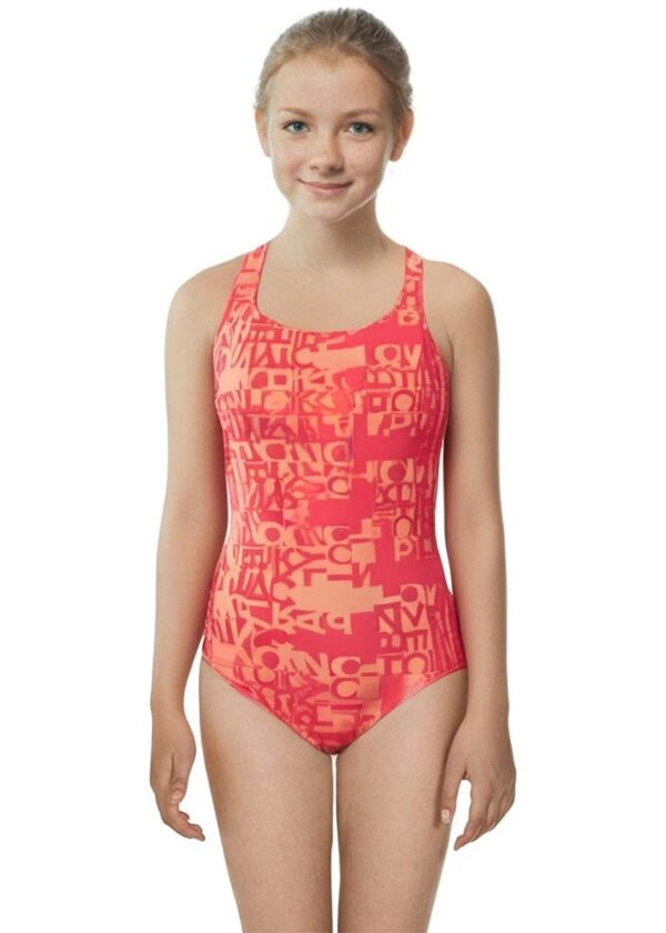 Adidas Girl's Three Stripe Swimsuit - Shock Red-0