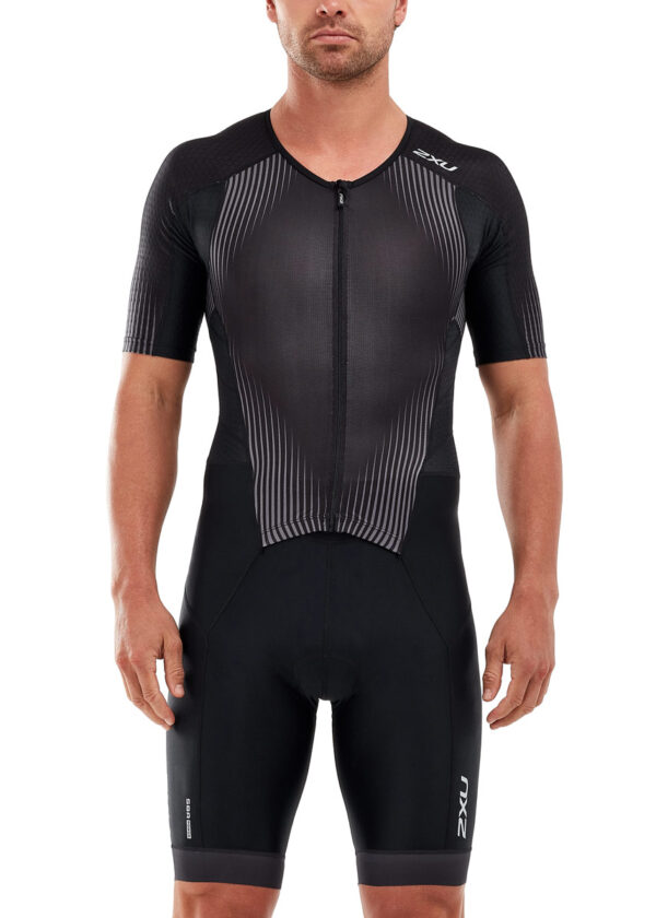 2XU Men's Perform Full Zip Sleeved Trisuit - Black/Shadow-0